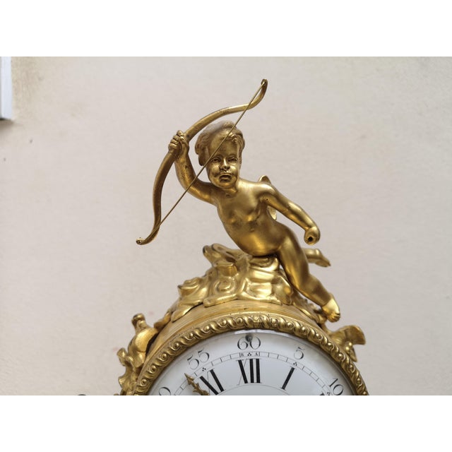 Brown Gilt Bronze Desk Clock with Elephant Angel Decor For Sale - Image 8 of 18