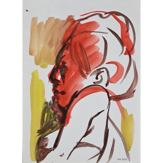 Woman Red Profile is an original Contemporary artwork realized in the 1970s in Italy. Watercolor on paper. Fair condition:...