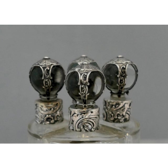 Metal 19th Century Sterling/Crystal Cologne Bottles in Holder - Set of 3 For Sale - Image 7 of 11