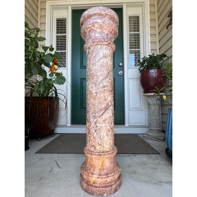 Stone 1980s Fine Pink Italian Marble 40" Neoclassical Pedestal Column Ft. Breccia-Style Veining For Sale - Image 7 of 18