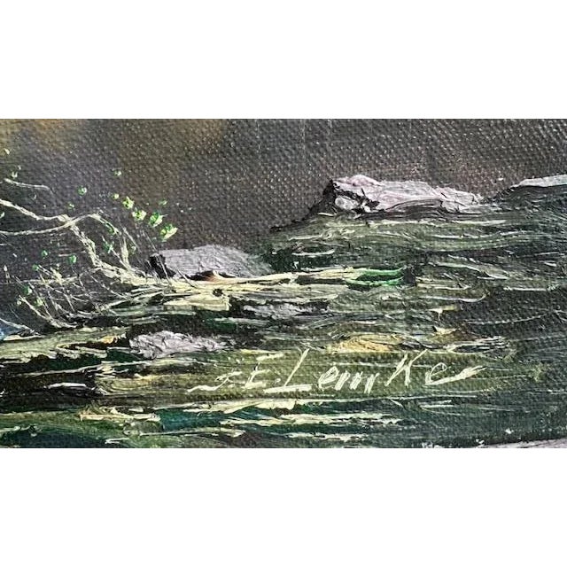 Traditional 1930s Joachim Lemke Mountain Lake Landscape Oil Painting, Unframed For Sale - Image 3 of 6