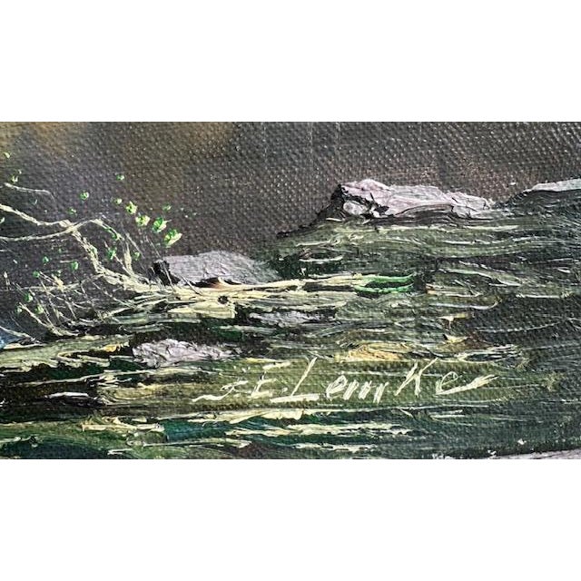 Traditional Je Lemke Landscape Mountain Lake Oil Painting 1930's For Sale - Image 3 of 6