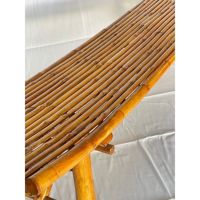 Oversized 73" Mid-Century Curved Bamboo Sling Bench – Japanese Zen Style For Sale - Image 14 of 16