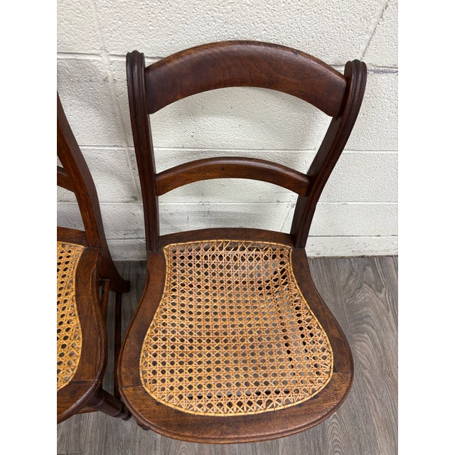 Vintage Victorian Eastlake Style Ladder Back Cane Seat Dining Chairs - Set of 3 For Sale - Image 4 of 9