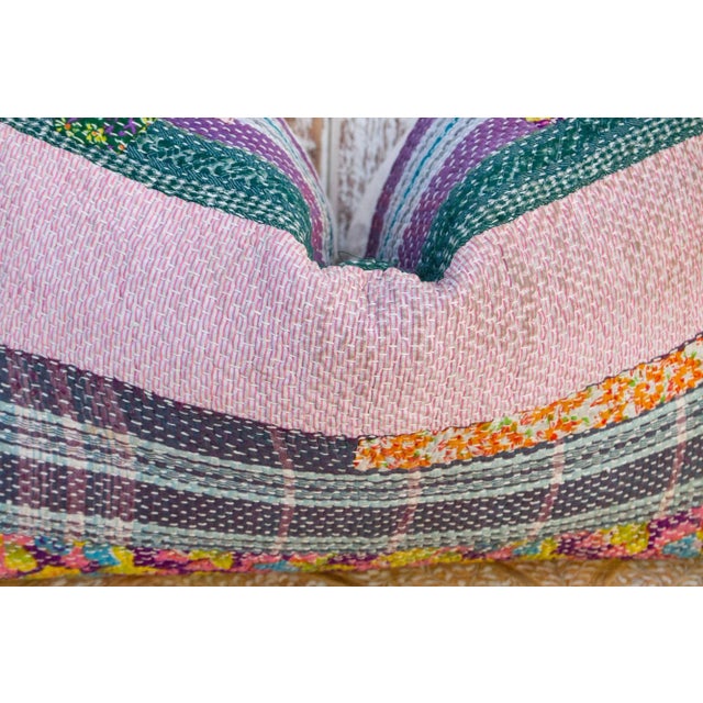 Indu Vintage Lumbar Boho Kantha Pillow For Sale In Los Angeles - Image 6 of 9