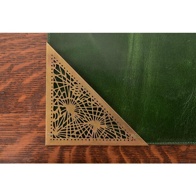 Metal Tiffany Studios New York Grapevine Bronze Doré Blotter Corners With Leather Desk Blotter For Sale - Image 7 of 13