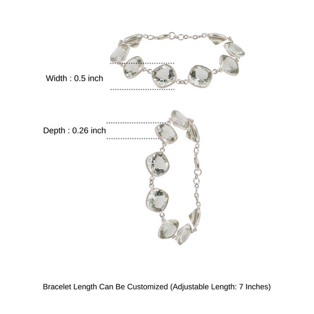 Mid Century Modern 38.62 CTW Cushion Cut Green Amethyst Station Link Bracelet in 925 Silver For Sale - Image 9 of 11
