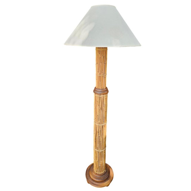 Vintage Coastal Tan Boho Coastal Rattan Tiki Floor Lamp For Sale In West Palm - Image 6 of 6