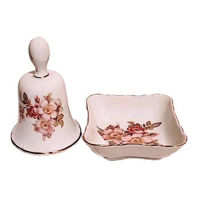 Vintage Porcelain Home Decor Trinket Dish and Bell Bavaria Germany For Sale