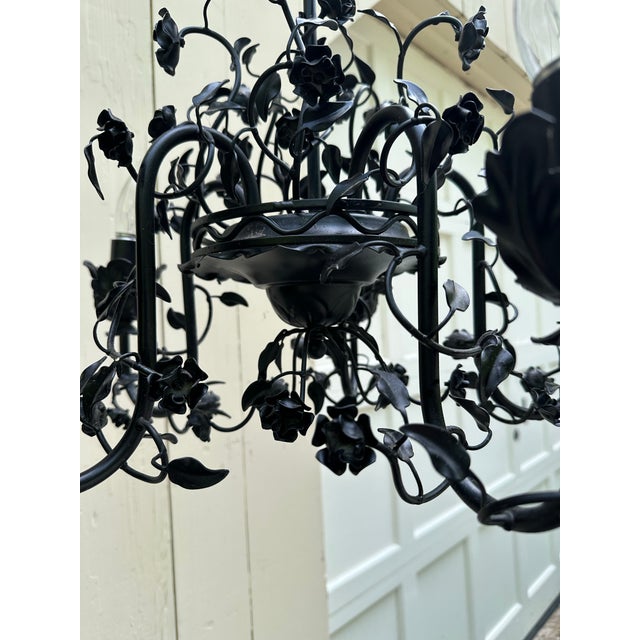 1940s Vintage Five Light Black Floral Fixture For Sale - Image 5 of 8