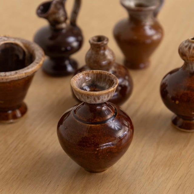 Ceramic 1950s Set of 6 French Glazed Ceramic Miniature Vases For Sale - Image 7 of 10