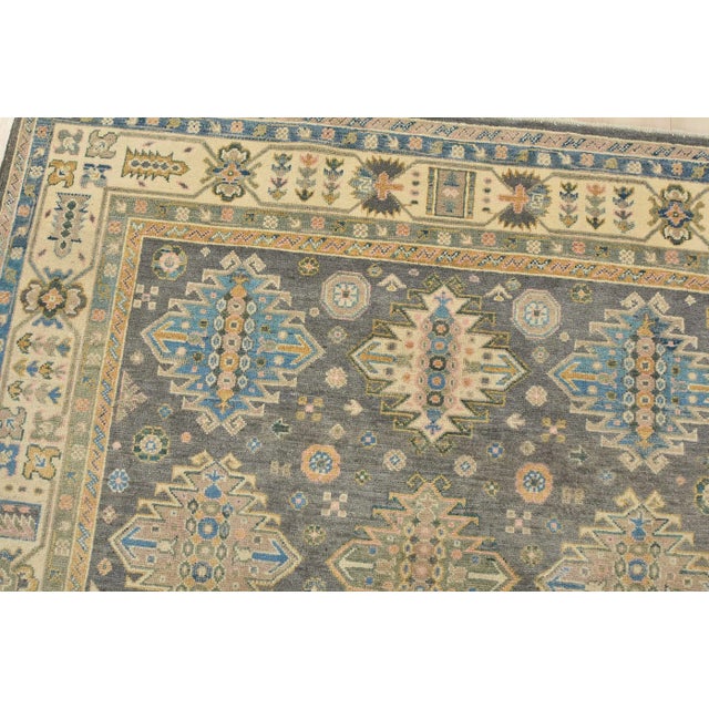 Kazak Rug 5’9” X 7’10” Gray Wool Tribal Hand-Knotted Oriental Carpet For Sale In Philadelphia - Image 6 of 12