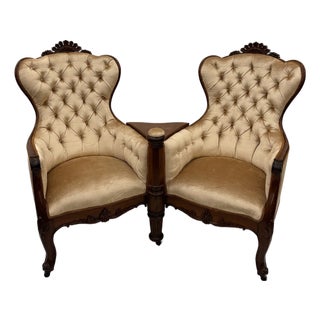 Late 19th Century Victorian Velvet Upholstery Gossip Chair For Sale