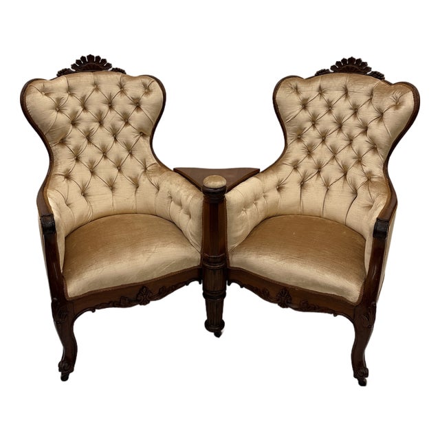 Late 19th Century Victorian Velvet Upholstery Gossip Chair For Sale