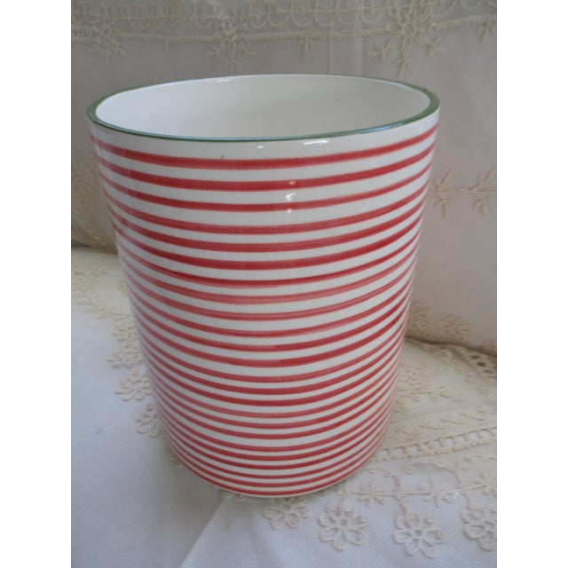 Italian Vintage Portugal Viva by Vietri Ceramic Red Striped Wastebasket For Sale - Image 3 of 6