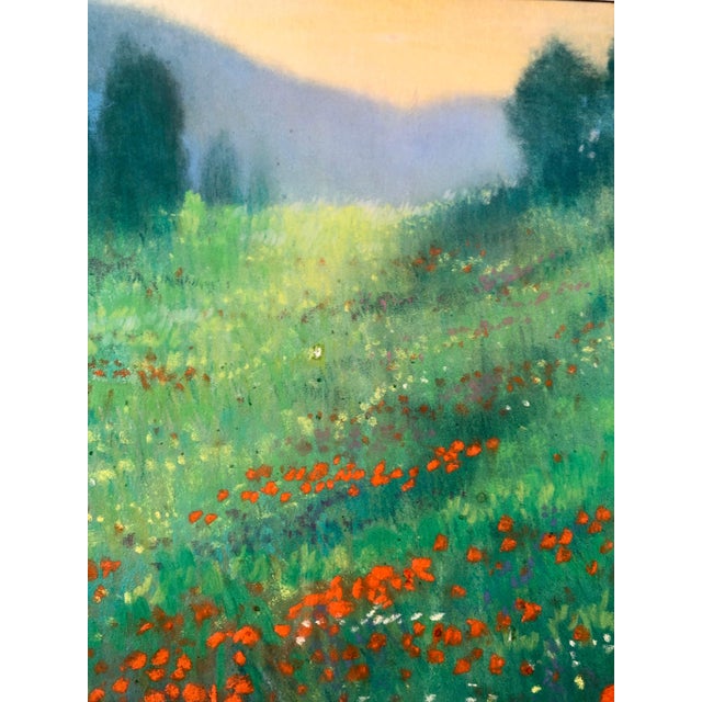Kuno Vollet, German Contemporary Pastel Painting Radiant Landscape Field with Flowers Poppies, 2002 For Sale In Miami - Image 6 of 9