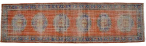 Distressed Oushak Runner Rug - Faded Colors Hallway 3' X 10'6″