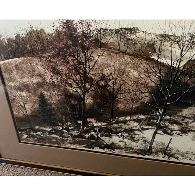1970s 1970s Dennis Frings Mixed-Media Winter Landscape Lithograph- Original Loma Studio Label For Sale - Image 5 of 8