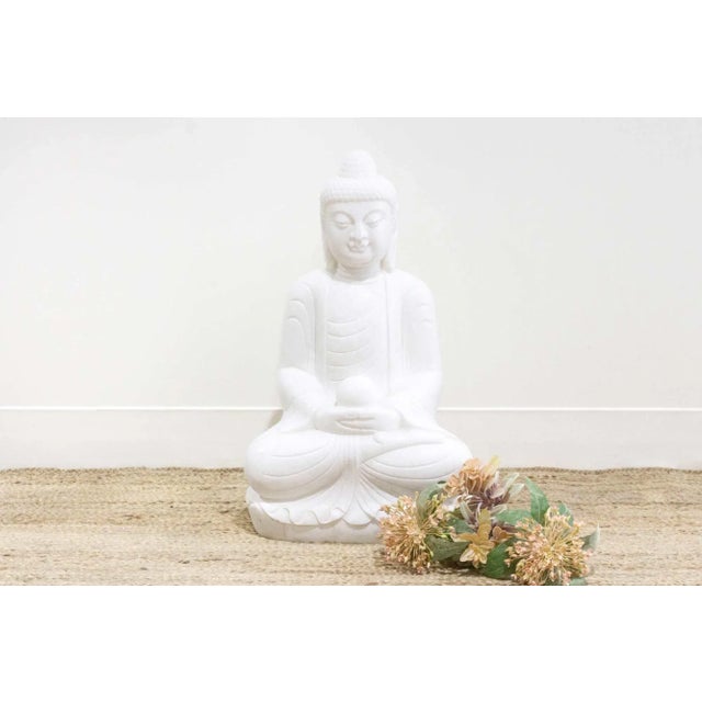 White Large Marble Meditative Garden Buddha For Sale - Image 8 of 8