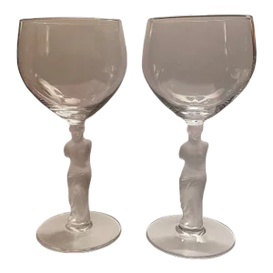 Late 20th Century Classical French Crystal Venus Wine or Water Goblets ~ Set of 2