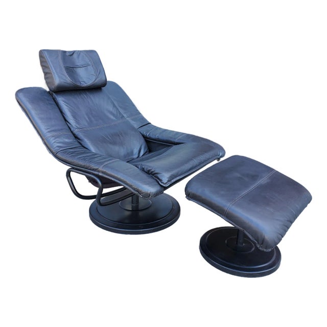 1980s Leather Chair With Matching Ottoman For Sale