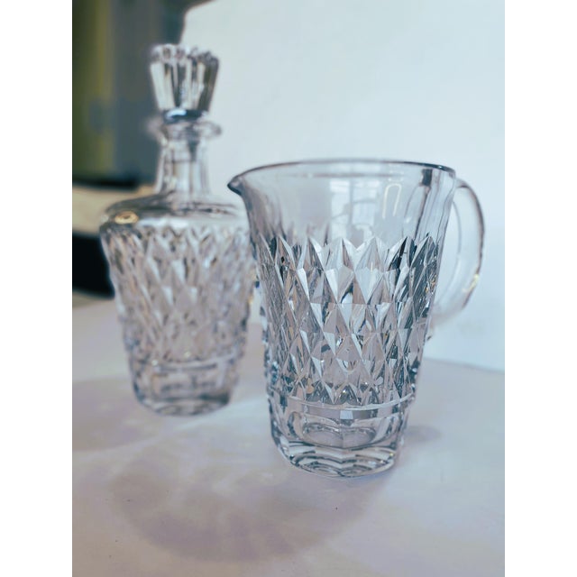 Mid-Century Modern 1960s Mid-Century Waterford Crystal “Boyne” Decanter & Pitcher Set — Hand-Cut Irish Lead Crystal For Sale - Image 3 of 12