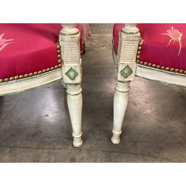 Cerise Stunning French Louis XVI-Style Pink Arm Chairs W/Painted Frames For Sale - Image 8 of 15