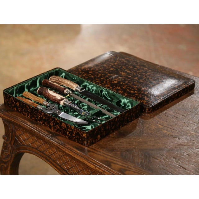 Mid 20th Century Mid Century German Carved Antler 4-Piece Carving Set For Sale - Image 5 of 10