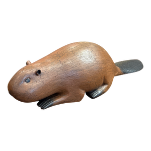 Michel Fortin Folk Art Beaver Carving Signed Quebec Sculpture