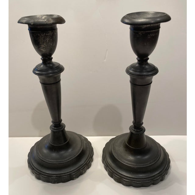Pair of Antique Pewter Candlesticks For Sale - Image 4 of 7