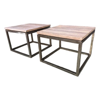 Mitchell Gold + Bob Williams Industrial Wood & Metal Side Tables For Sale