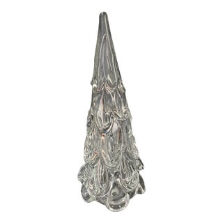 Hand Blown Italy Art Glass Clear Christmas Tree 12'' High For Sale