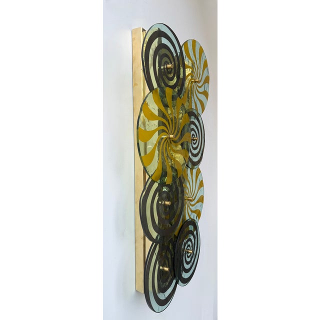 Contemporary Pair of Brass and Murano Glass Spiral Sconces, Italy For Sale - Image 4 of 14