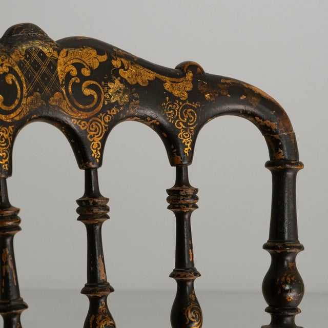 1880s French Napoleon III Chiavari Chairs In Ebonized Wood & Upholstery - A Pair For Sale - Image 11 of 18