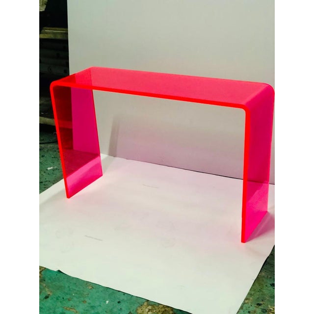 Neon Pink Lucite Console Table For Sale - Image 9 of 9