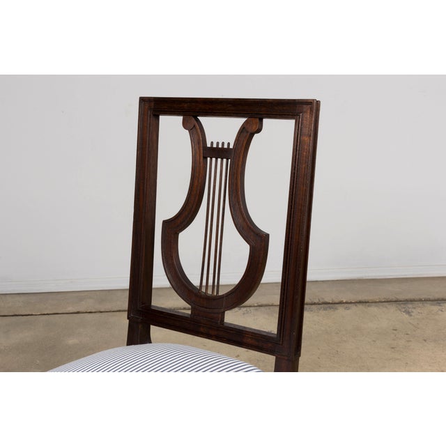 Brown Set of 8 Early 20th Century French Louis XVI Style Mahogany Lyre Back Dining Chairs For Sale - Image 8 of 18