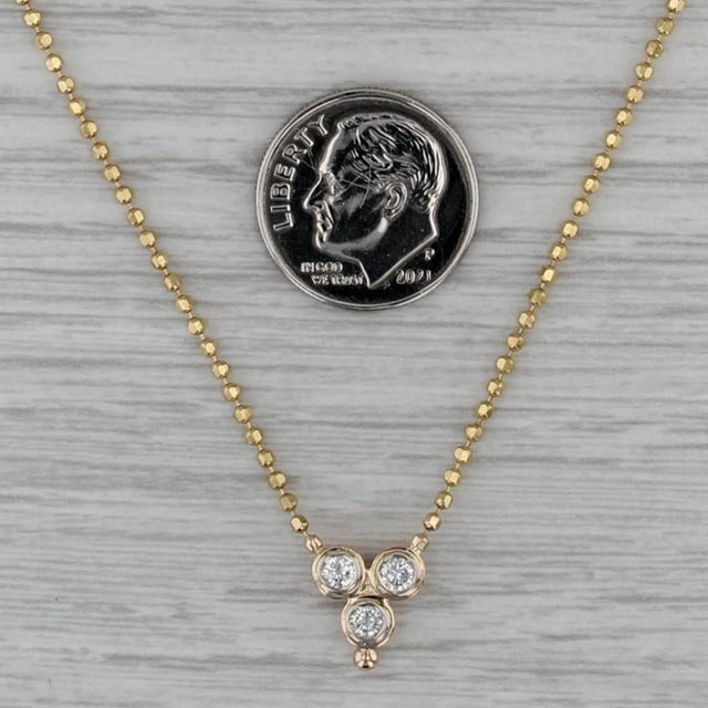 Modern 0.24ctw Diamond 3-Stone Pendant Necklace 14k Yellow Gold 16.5" Bead Chain For Sale - Image 3 of 6