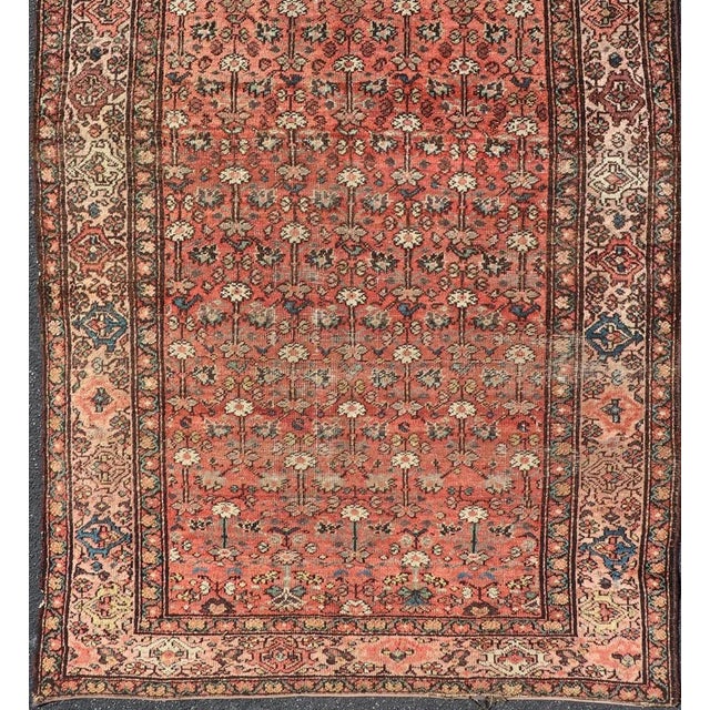 Antique Persian Mahal Rug With Allover Botanical Pattern in Coral Field 4'6 X 9'3 For Sale - Image 11 of 13