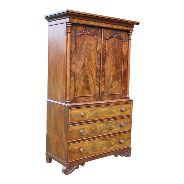 Antique Empire Linen Press Crafted by W. A. Willcocks of Guernsey For Sale