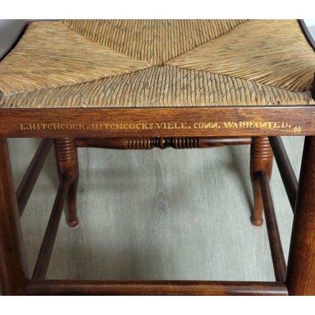 American 1920s–1930s L. Hitchcock Stenciled Side Chair With Rush Seat For Sale - Image 3 of 7