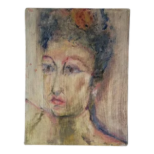 Vintage Portrait of "Woman With Flowers in Her Hair" Oil on Canvas Signed 9x12 by Rosemary Rabut