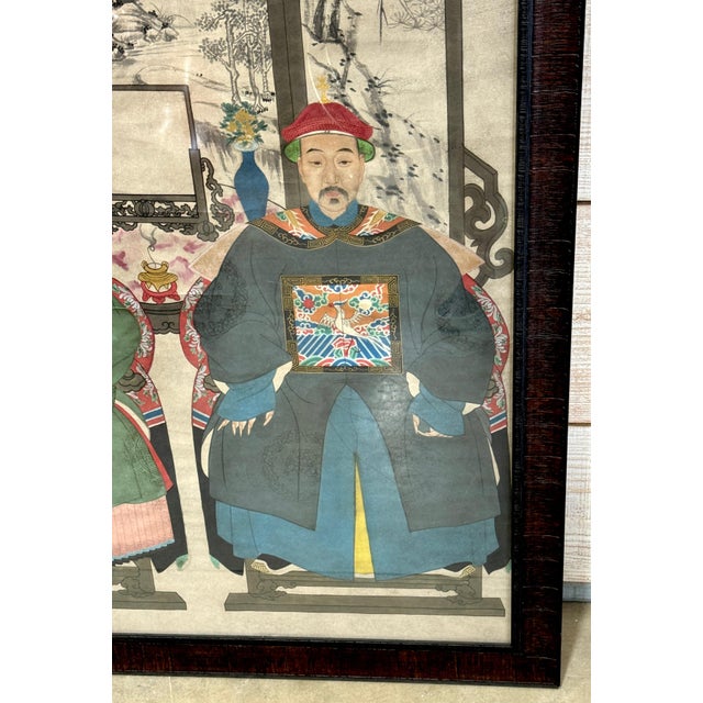 Large Qing-Dynasty Double Ancestral Portrait China, late 19th C. Guangxu Period For Sale - Image 13 of 18