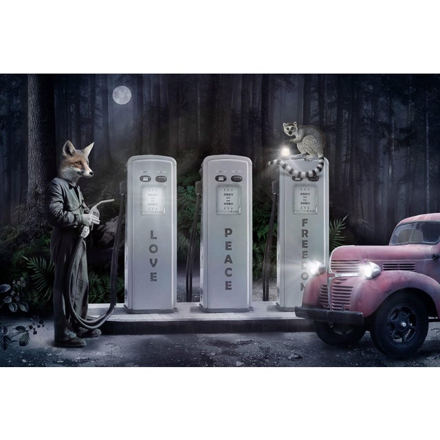 Save Our Future III by Marcin and Kate Owczarek | Digital Art featuring anthropomorphic animals at gas pumps For Sale