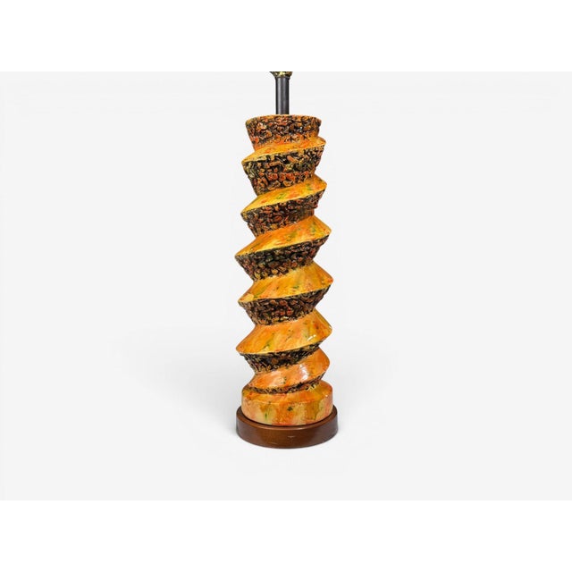 Orange 1960s American Modern, Large Table Lamp, Orange Ceramic, Walnut For Sale - Image 8 of 9