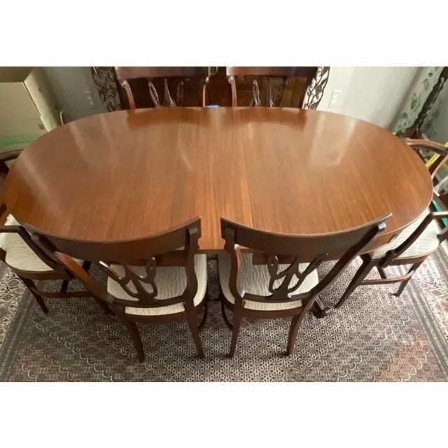 Northern Furniture Co. Vintage Mahogany Double Pedestal Dining Table With 6 Shield-Back Chairs & 4 Leaves For Sale - Image 6 of 12