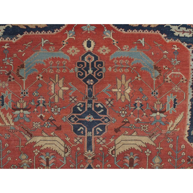 Antique Persian Serapi Carpet, Handmade Wool Oriental Rug, Rust, Ivory and Blue For Sale - Image 9 of 18