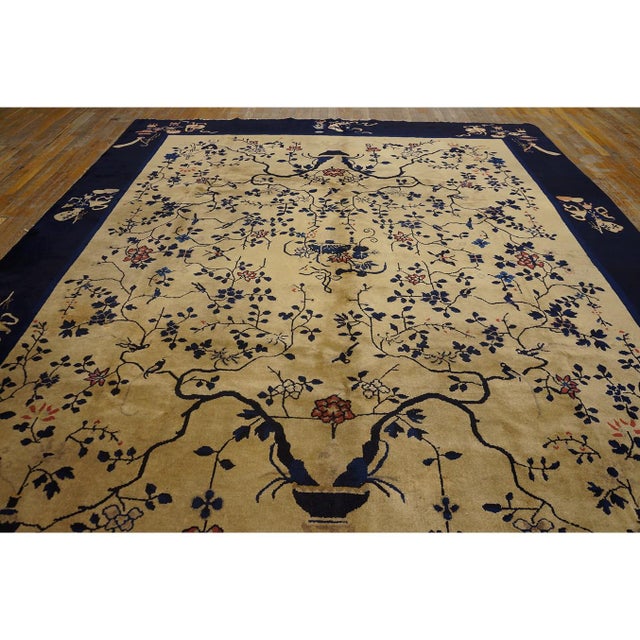 1920s Beige Cream Tree-of-Life Vase Deco Traditional Antique Chinese Peking Rug For Sale - Image 4 of 9