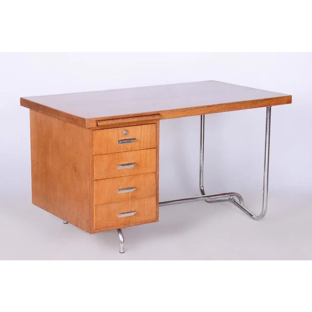 Czech Bauhaus Oak and Chrome Writing Desk by Hynek Gottwald, 1930s For Sale - Image 11 of 11