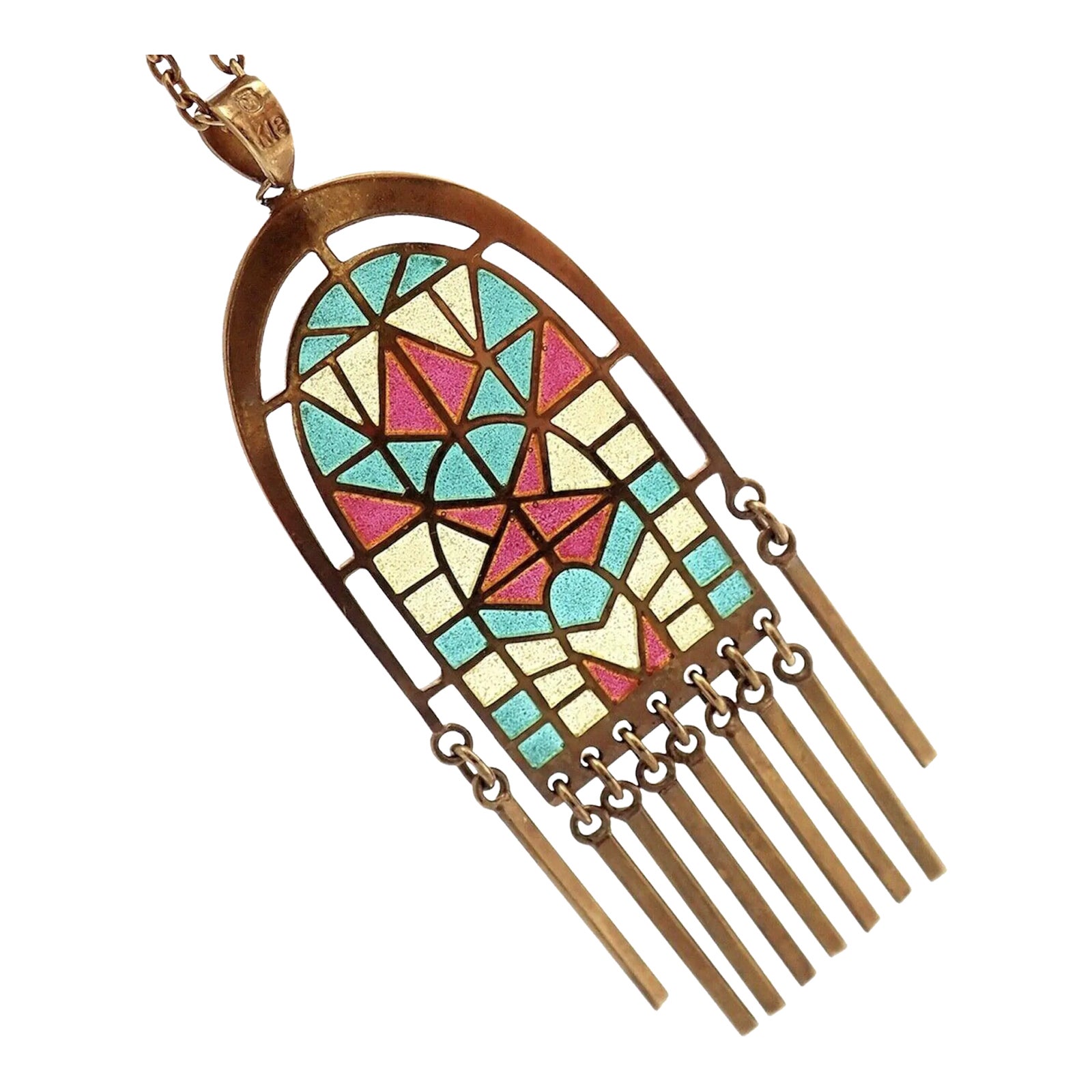 Mikimoto 18k Yellow Gold Stained Glass Window Pendant Necklace | Chairish