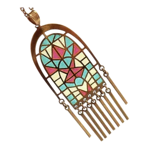 Mikimoto 18k Yellow Gold Stained Glass Window Pendant Necklace